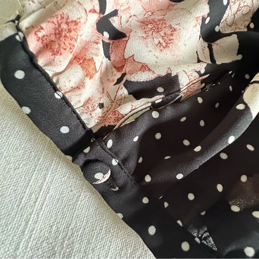 Rose + Olive Blouse Womens 3X Black Floral Polka Dot Wrap VNeck Long Sleeve Boho